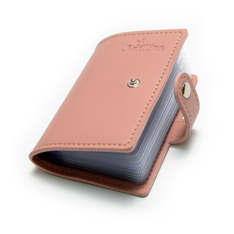Karlling credit card holder wallet for women/man soft leather business card holder card case organizer bag with 20 card sleeves inside(Pink) - Image 3